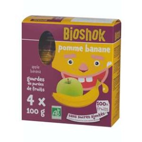 Coulis , compotes et purée de fruits-Gourdes Pomme Banane Bio-4*100 grs-BIODIS